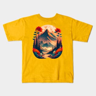 Colorful Abstract Mountain River Landscape Design Kids T-Shirt